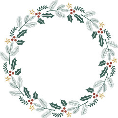 Winter wreath with red berries and pine twigs