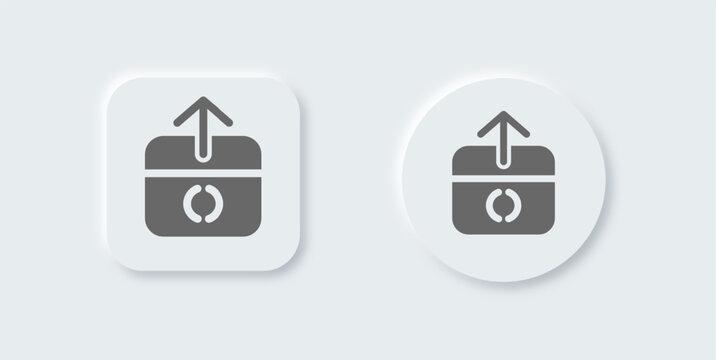 Output solid icon in neomorphic design style. Quit signs vector illustration.