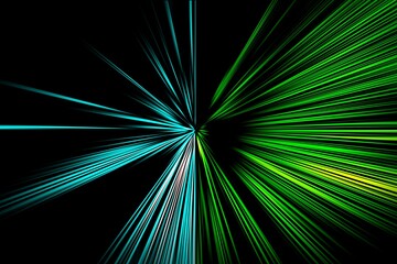Abstract surface of blur radial zoom in blue and green tones on black background. Colorful...
