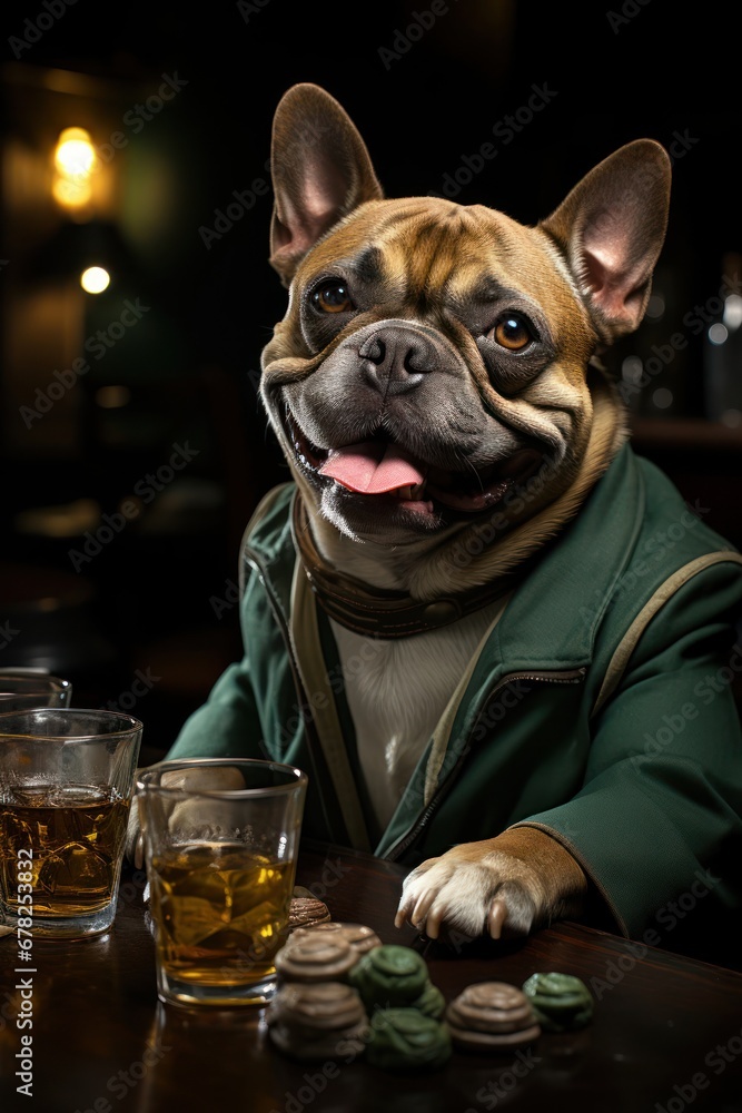 Poster Sophisticated Pooch Enjoying a Whiskey Nightcap at the Table Generative AI