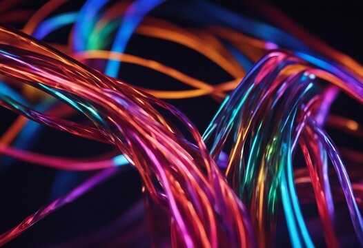 Colored electric cables and led optical fiber intense colors background for technology image