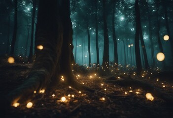 Magical fantasy fairy tale scenery night in a forest