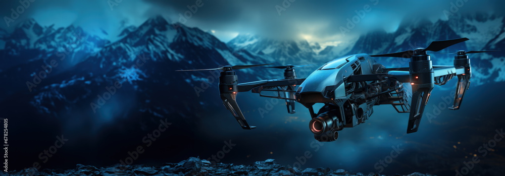 Aufkleber thermal imaging drone over alpine terrain background with empty space for text