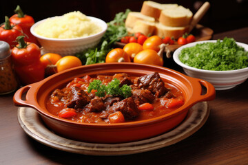 Close up of delicious French classic stew on the table, international and popular food concept.