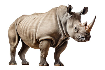 Obraz premium White Rhinoceros isolated on a transparent background. Animal right-side view portrait. 