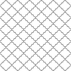 Seamless pattern with ogee ornament. Oriental traditional ornamentation with repeated rounded shapes. Window tracery wallpaper. Grid motif. Digital paper, textile print, web design. Vector art image.