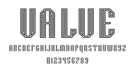 Set of alphabets font letters and numbers modern abstract design with lines vector illustration