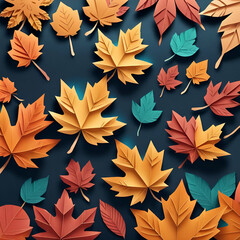 Fototapeta na wymiar Origami paper style fall leaves background