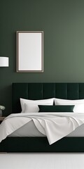 Modern luxury dark green bedroom interior 05, Mock-up frame in bedroom, Generative AI, Generative, AI