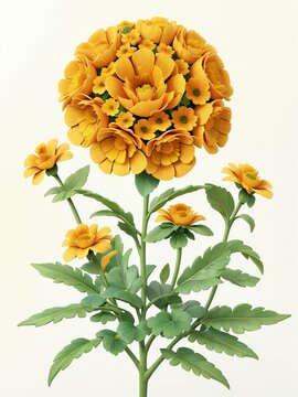 an illustration of a yellow Marigold flower with green leaves