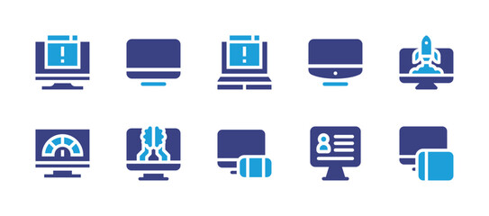 Computer screen icon set. Duotone color. Vector illustration. Containing computer, monitor, laptop, startup, speed, responsive.