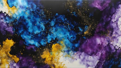 Fototapeta premium Alcohol Ink swirls purple yellow