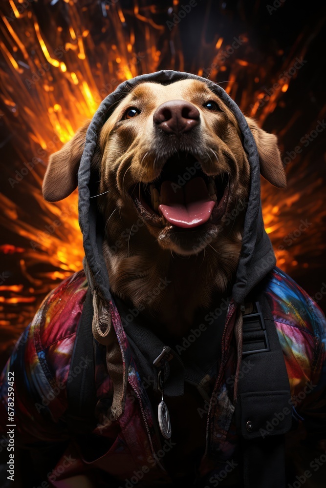 Poster stylish canine in a hoodie with a playful expression generative ai