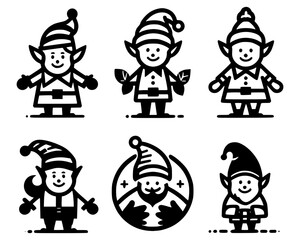 Black and White Cartoon Elves Collection for Christmas