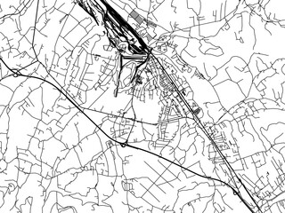 Obraz premium Vector road map of the city of Trinec in the Czech Republic with black roads on a white background.