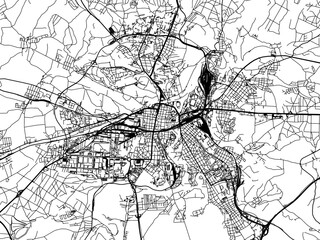 Vector road map of the city of Pilsen in the Czech Republic with black roads on a white background.