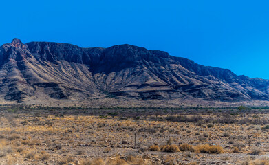 A view of mountain scenery in the Naukluft Mountain Zebra Park in Namibia in the dry season