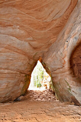 The inside of the cave on the bank of a small river near Cēsis.