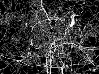 Vector road map of the city of Brno in the Czech Republic with white roads on a black background. - obrazy, fototapety, plakaty