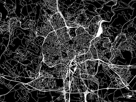 Vector road map of the city of Brno in the Czech Republic with white roads on a black background.