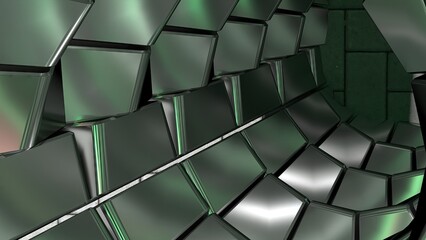 Steel tunnel arranged in cylindrical shape green color Elegant Modern 3D Rendering abstract background