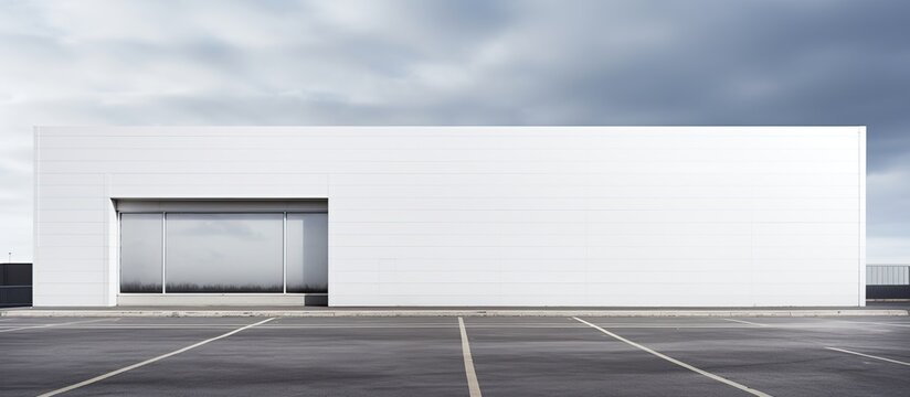 View horizontal white empty signage front building store