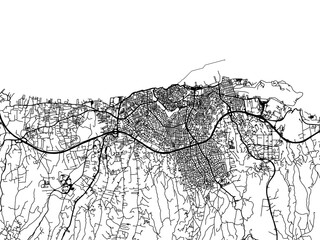 Vector road map of the city of Irakleion in Greece with black roads on a white background.