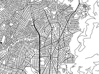 Vector road map of the city of Ilioupoli in Greece with black roads on a white background.