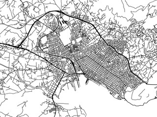 Naklejka premium Vector road map of the city of Volos in Greece with black roads on a white background.