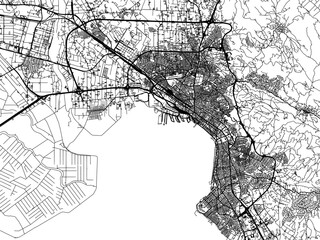Vector road map of the city of Thessaloniki in Greece with black roads on a white background. - obrazy, fototapety, plakaty