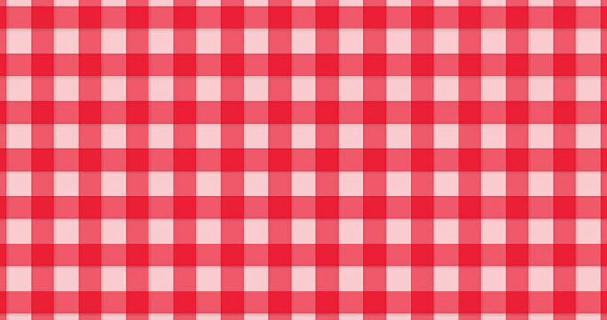 Animated Red color check Gingham pattern moving left to right. Abstract flat motion graphics background.