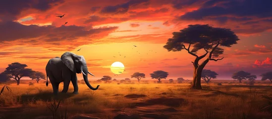 Tuinposter Big Elephant on the plains of the Africa savanna. AI generated image © orendesain99