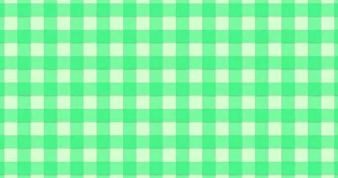 Seamless looped animated green color check Gingham pattern moving left to right. Abstract flat motion graphics background.