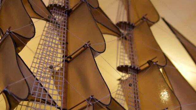 ship sails close-up wooden or leather sails in restaurant decoration close-up