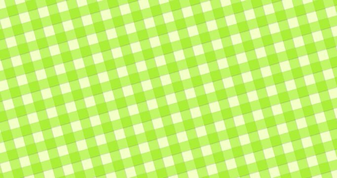 Seamless looped animated parrot green color check Gingham pattern moving diagonally. Abstract flat motion graphics background.