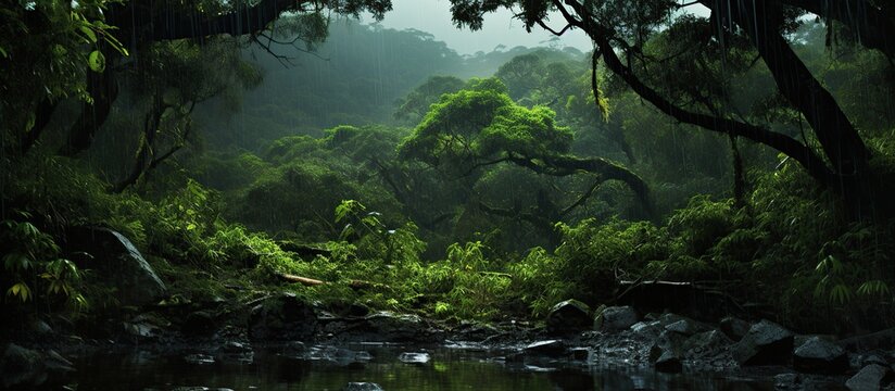 River deep in rainforest landscape. AI generated image