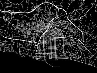 Fototapeta premium Vector road map of the city of Kalamata in Greece with white roads on a black background.