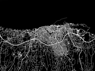 Vector road map of the city of Irakleion in Greece with white roads on a black background.