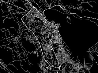Obraz premium Vector road map of the city of Ioannina in Greece with white roads on a black background.