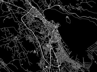Vector road map of the city of Ioannina in Greece with white roads on a black background.