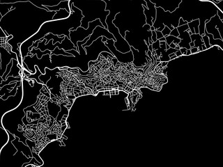 Vector road map of the city of Kavala in Greece with white roads on a black background.
