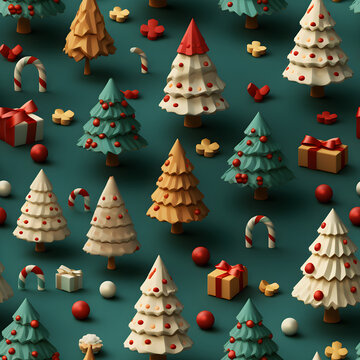 3D picture of gift wrapping paper, Christmas celebration, Christmas tree, gift Generative AI