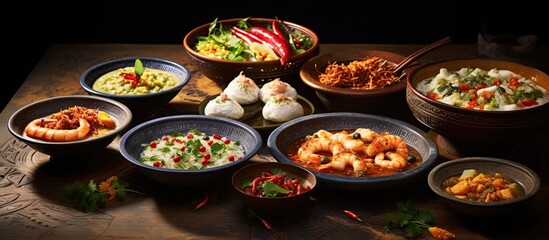 Traditional assorted eastern cuisines dishes. - obrazy, fototapety, plakaty