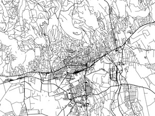 Vector road map of the city of Pecs in Hungary with black roads on a white background.