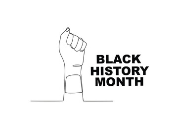 A hand supporting the achievements of black people. Black history month one-line drawing