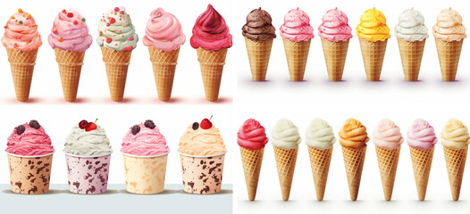 cone isolated strawberry dessert vanilla white sweet cream ice scoop food chocolate background  - obrazy, fototapety, plakaty