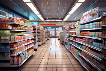 Shopping in supermarket, products on store shelfs. 