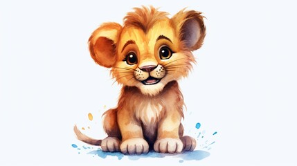 adorable baby lion big head tail detailed smile kawai.Generative AI