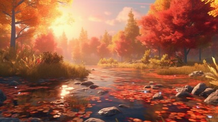 Art autumn sunny nature background.Generative AI