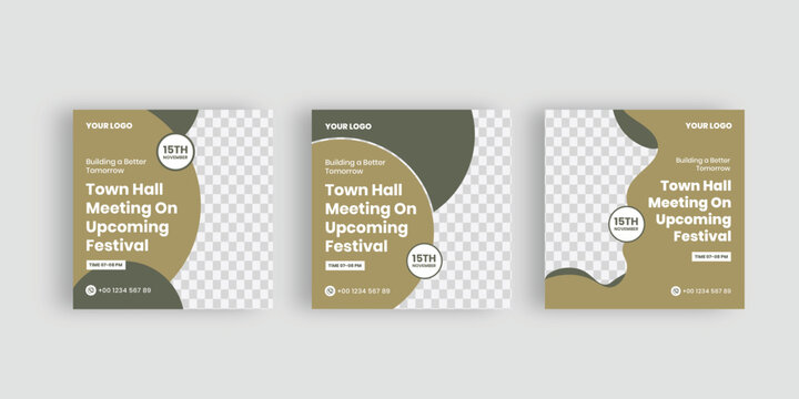 Set of Town hall meeting social media templates, city hall template bundle, vector illustration eps 10